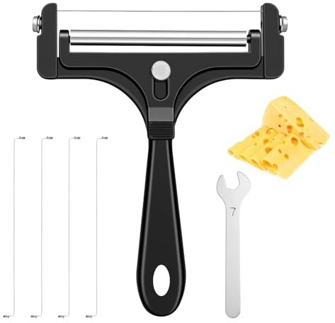 PEOVLVN Cheese Slicer Kit, Stainless Steel Handheld Cheese Cutter with 4 Extra Wires and Wrench Adjustable Thickness Wire Cheese Slicer for Block Cheese Butter Kitchen Slicing Tools