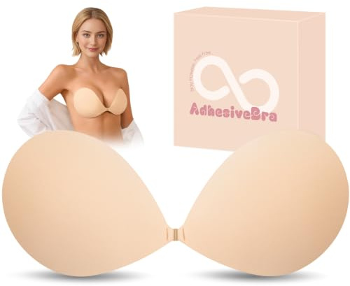 FZGO Sticky Bra Push Up Invisible Backless Strapless Bras for Women | Reusable stick on bra, seamless ultra-thin, adhesive Bra with silicone nipple covers for Evening, Wedding & Backless Dresses