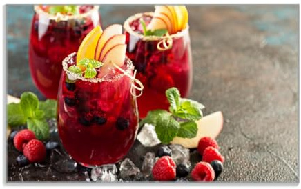 Wallario Frühstücksbrettchen aus Glas, Glasunterlage, Glasbrettchen Sommerlicher Wildbeerencocktail, Größe 14 x 23 cm, Sicherheitsglas