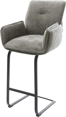 DELIFE Barstuhl NELA-Flex Freischwinger Flach Metall Schwarz Bouclé Soft Schlamm
