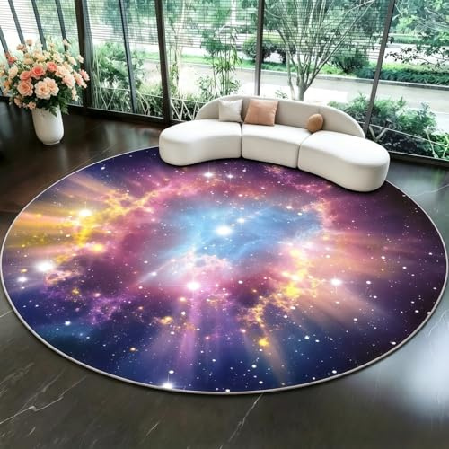 woxefo Sternenhimmel Teppich Rund Rundteppich mit Weltraum Design Kristallsamt Waschbar Pflegeleicht und Rutschhemmend für Leseecke Jugendzimmer und Gaming Zimmer Dekorativ(A,120x120cm)