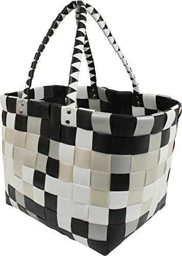 GearUp Große Wasserabweisende Einkaufstasche - Henkeltasche - Tragetasche - Tragekorb - geflochtener bunter Strandkorb Farbe Classic/Stone