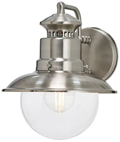 Lindby Edelstahl Wandlampe aussen, Aussenwandleuchte Laternenlook spritzwassergeschützt IP44 1x E27 max. 60W ohne Leuchtmittel Aussenleuchte