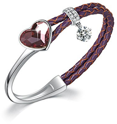 SUE'S SECRET Bracelet femme - Forever Love - Bracelet en cuir - Pendentif coeur en cristal - Bijoux cadeau de Noël - Mode pour filles Mère Fille Ami
