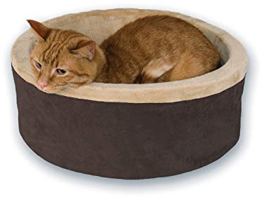 K&H Pet Products Heated Thermo-Kitty Cat Bed, Heated Pet Bed for Indoor Cats and Small Dogs, Electric Thermal Plush Warming Pet Bed, Calming Cat Heating Bed, Small 40.64cm, Round, Mocha