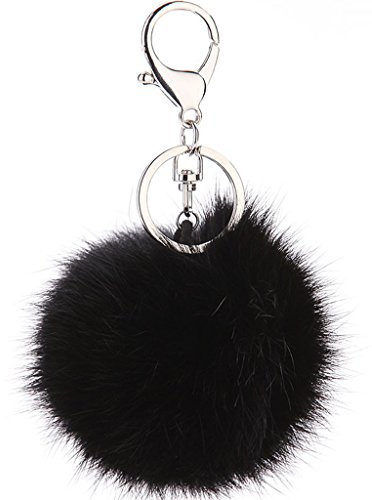 Xiang Ru Porte-Clés en Peluche Pompon Mignon Accessoires Téléphone Voiture Sac Noir