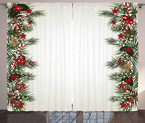 ABAKUHAUS Weihnachten Rustikaler Gardine, Silvester Magie, Schlafzimmer Kräuselband Vorhang mit Schlaufen und Haken, 280 x 245 cm, Rot Grün