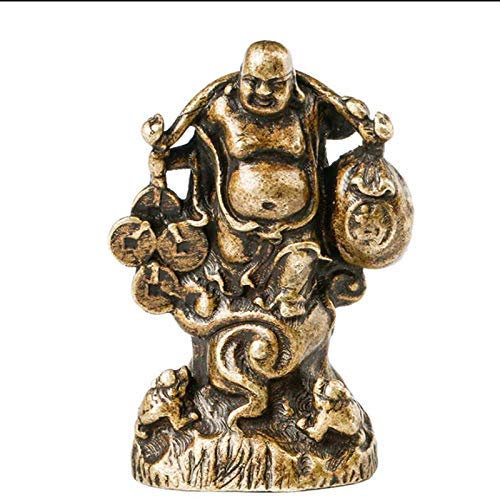 Fashion158 Puddha-Statue aus reinem Kupfer mit massiven Taschen, Nafia Maitreya Buddha-Statue, Taschenbuddha Mini-Tisch Schaukel Kupfer Buddha