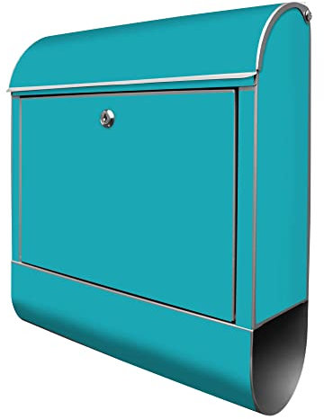 banjado® Design Briefkasten mit Türkis 38,5x46,5x13cm & 2 Schlüssel - Briefkasten Stahl Silber mit Zeitungsfach pulverbeschichtet - Postkasten A4 Einwurf inkl. Montagematerial