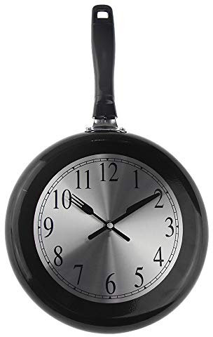 Wall Clock, 10 inch Metal Frying Pan Kitchen Wall Clock Home Decor - Kitchen Themed Unique Wall Clock with a Screwdriver (Black)
