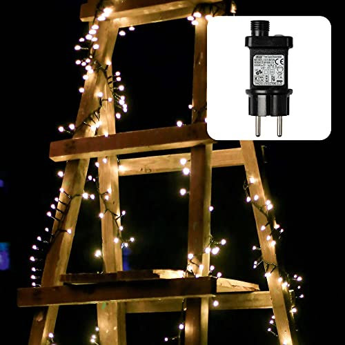 hellum LED Lichterkette außen Cluster, 3,06m 384 LED Cluster Lichterkette warmweiß mit Timer, 8 Funktionen Strombetrieben indoor & outdoor, Weihnachtsbaumbeleuchtung mit Kabel 561050