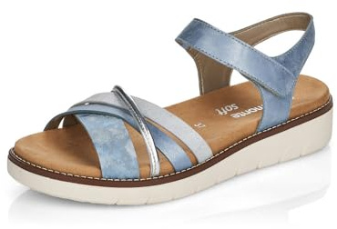 Remonte Damen Riemchensandalen D2058, Frauen Sandalen,lose Einlage,Freizeitschuhe,offene Schuhe,Strandschuhe,Riemen,Riemchen,blau Kombi (12),44 EU