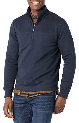 Amazon Essentials Herren Langärmliges Fleece-Sweatshirt Mit Viertelreißverschluss, Marineblau, M