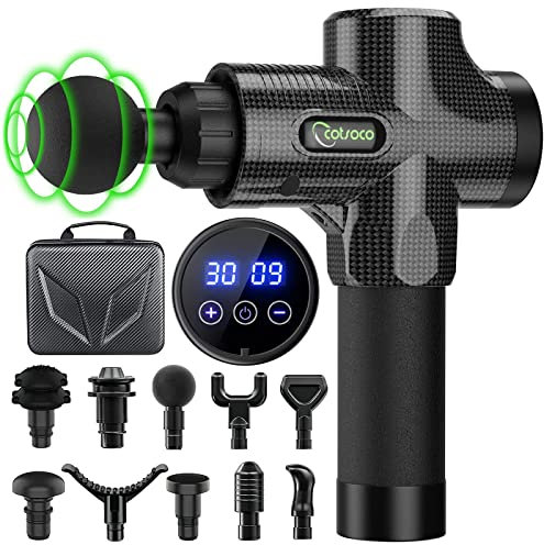 Cotsoco Massage Gun Massagepistole,für Rücken Nacken und Schulter,leises elektrisches Massagegerät mit 10 Massageköpfen und 30 Geschwindigkeiten, Muskelmassagegerät für tiefes Gewebe(Kohlenstoff)……