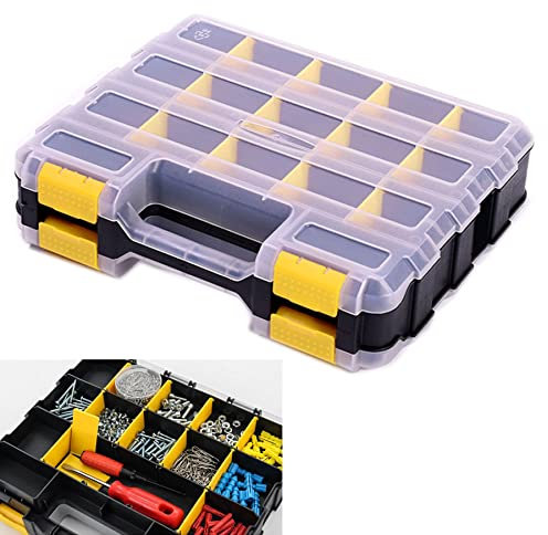 AIDY-PRO Doppelseitiger Werkzeug-Organizer, anpassbare herausnehmbare Kunststoff-Trennwände, Hardware-Box, ideal für Schrauben, Muttern, Kleinteile, 34 Fächer, schwarz/gelb (gelb)