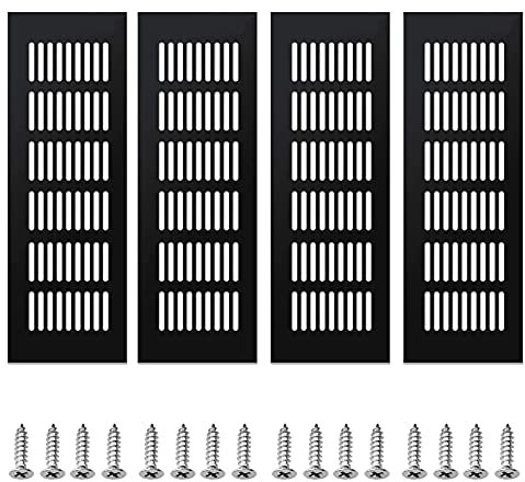 Rejilla De Ventilación De Puerta Rejilla De Ventilación De Escape Negra Rejilla Ventilación Exterior Ventilación De Aluminio Con Tornillos Para Armarios Zapateros Autocaravana Cocina (8x25cm) 4 Piezas