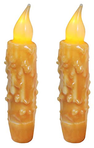 CVHOMEDECO. Echtwachs, handgetaucht, batteriebetrieben, LED-Timer, Kegelkerzen, rustikal, primitiv, flammenlos, 12 cm, Orange, 2 Stück in einer Packung