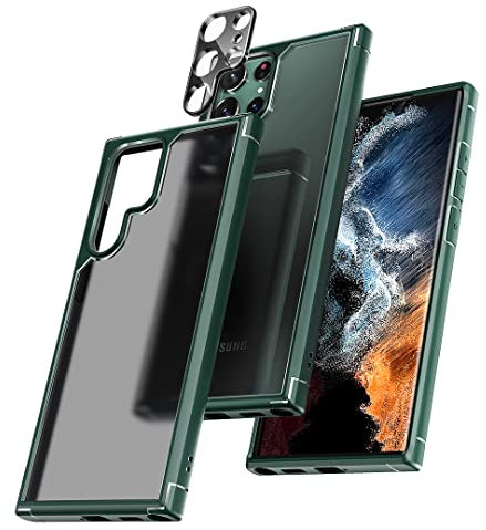 TOCOL für Samsung Galaxy S22 Ultra Hülle 5G mit 2 Stück Kamera Schutzfolie, Ultra Dünn Aber Stoßfeste Handyhülle für Samsung Galaxy S22 Ultra 6,8 Zoll Schutzhülle, Grün
