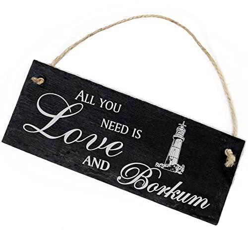 Schiefertafel Deko Insel Borkum Leuchtturm Schild 22 x 8 cm - All you need is Love and Borkum - Wanddeko Dekoration Türschild