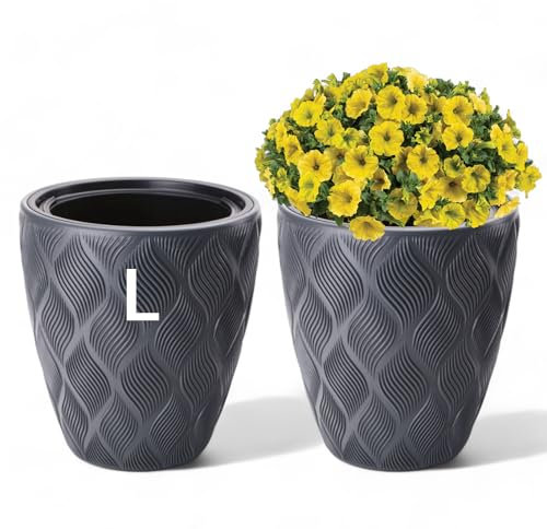 Blumenkübel Blumentopf Pflanzkübel mit Herausnehmbaren Einsatz Rund 3D Effekt Dekorativ Größe L Anthrazit