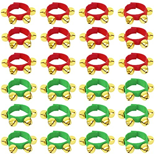 Augshy 24 Stück Weihnachts-Armbänder mit goldenen Glocken, Fußglocken | Musikinstrumente als Weihnachtsgeschenke, Party-Gadgets und Spielzeuge (Gold)