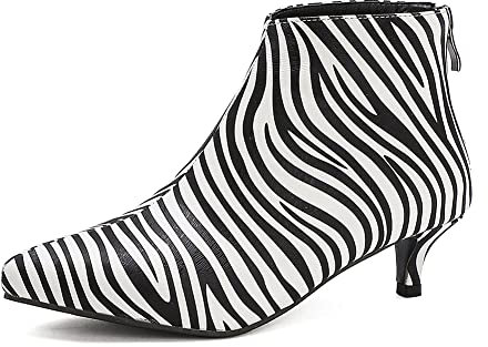 PAUVAODY Moda Tacco Kitten Polacchine per donne Appuntito Zip Ufficio Stivali Animal Print Festa Polacchine Leopard Zebra Size 45