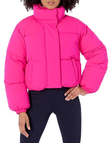Amazon Essentials Piumino Corto con Cerniera a Tutta Lunghezza (Pile Trapuntato Opaco o Sherpa) Donna, Rosa Fluo, L