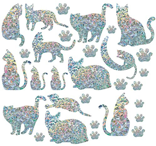 GORGECRAFT 28St Katzen-Fensteraufkleber Anti-Kollisions-Tier-Regenbogen-Fensterglas-Warnaufkleber Für Vögel Katzenpfoten-Aufkleber Nicht Klebende Prismatische Vinylfolie Für Schiebetüren Fensterglas