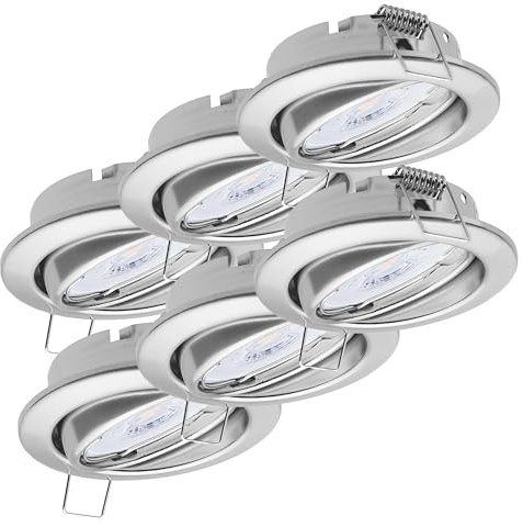 Oktaplex 6er Set Dijon LED Deckenspots 230V 3-Step dimmbar schwenkbar flach | 22mm Einbautiefe, Warmweiß 2700K, Lochmaß 68mm, 4,8W, 380lm, 110°, Einbaustrahler Chrom, rund