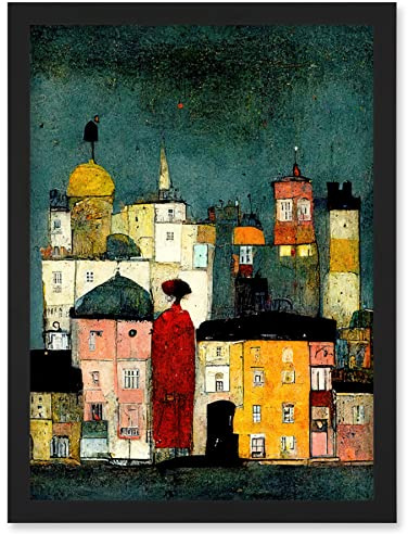 Doppelganger33 LTD Onlooker Quirky Colourful Street Scene Artwork Framed Wall Art Print A4