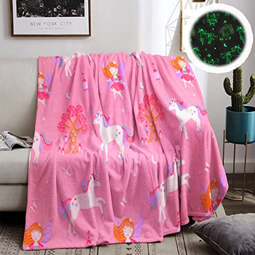Kuscheldecke Kinder,Einhorn Decke Kuscheldecke Leuchtet im Dunkeln, Einhorn Geschenke für mädchen Super Weiche und Warme Decke (Einhorn-05, 130x150 cm)