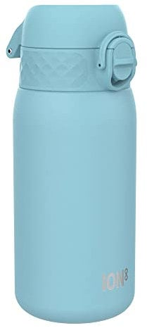 Ion8 Gourde Enfant, Inox Léger, 400ml, Non Isolé, Anti-Fuite, Facile à Ouvrir, Verrouillage Sécurisé, Lavable au Lave-Vaisselle, Poignée de Transport, Acier Inoxydable, Bleu D'Alaska