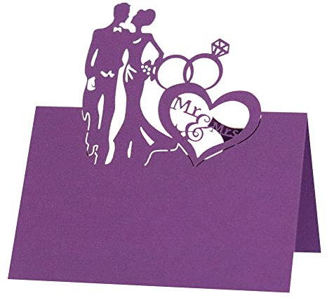 Uposao 50 Stück Tischkarten Hochzeit, Hohle Schmetterling Platzkarten Grußkarten zum Beschriften Namenskarten Namenschilder Sitzplatzkarten Blanko für Hochzeit Tischdekoration,Lila
