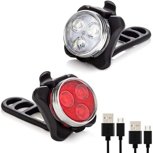 Led Fahrradlicht Set, Wiederaufladbares USB-Fahrradlampen, Superheller Frontscheinwerfer mit LED-Fahrradrücklicht hinten, 650-mAh-Lithiumbatterie, 4 Lichtmodus Optionen