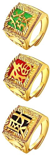 JewelryWe Herren-Ring Gold Ring Herren - 3pcs Vergoldet Reich/Glück/Reichtum Siegelring Band Bandring Offener Daumen Fingerring verstellbare Größe Geschenk für Männer