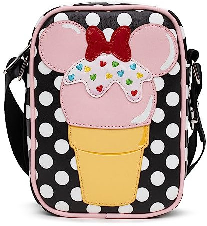 Disney Handtasche Cross Body Minnie Mouse Eistüte mit Punkten schwarz veganes Leder, Schwarz, 8.0'' x 6.0''