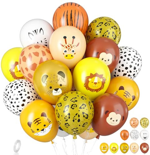 Biapian Jungle Safari Balloon, 20 PCS Animal Print Balloons, 12 inch Animal Head Pattern Safari Latex Balloons for Boys Girls Kids Birthday Baby Shower Wild Animal Jungle Theme Party Decorations