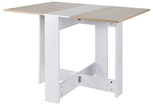 MAYMA Küchentisch, klappbar, Beistelltisch mit klappbaren Flügeln, Küchentisch, Finish und Eiche, Klapptisch mit 2 Klappen, aus Melamin-Spanplatten