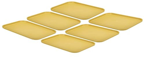 PATIKIL Plastic Fast Food Serving Tray, 6 Pcs 12.2 x 8.9 Reusable Rectangular Cafeteria Serving Platter for Party Kitchen Restaurant, Yellow