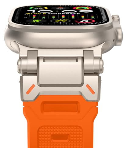 NewWays 49mm 46mm 45mm 44mm 42mm(Serie 3 2 1) kompatibel mit Apple Watch Silikon Armband,Sports Weiches Armband für iWatch Ultra 2/Ultra Series 10 9 8 7 6 5 4 3 2 1 SE,Orange/Titan Stecker