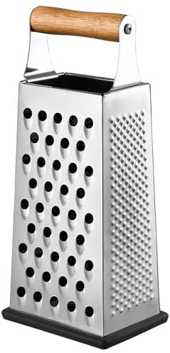 Dachiy Râpe 4 Côtés En Acier Inoxydable, Rape Legume, Rape À Fromage, Râpe Manuelle, Avec Base Antidérapante, Idéal Pour Râper, Trancher, Hacher, Avec Base Antidérapante (manche en bois)