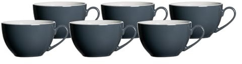 Ritzenhoff & Breker Doppio Kaffeetassen, 6er Set, Kaffee Obertassen mit farbigem Rand, Teetassen für buntes Mix & Match, Porzellan, Anthrazit, 200 ml, 430189