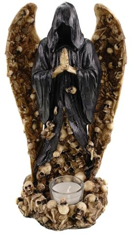 Gran ángel de la muerte portavelas 28 cm multicolor polirresina – Figura gótica pintada a mano