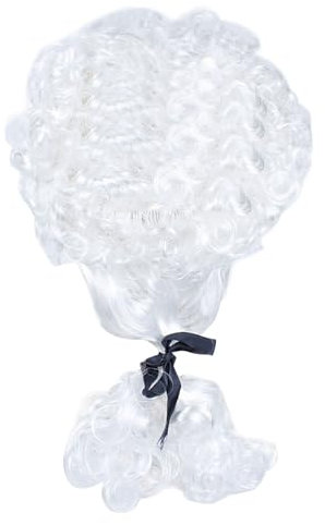 VIKSAUN Herren Perücke Edelmann Lord Richter Barock Perücke mit Zopf Unisex Erwachsene Richter Kostüm Rokoko Lockig Marquis Halloween Cosplay Perücken lockig langer Zopf(Weiß)