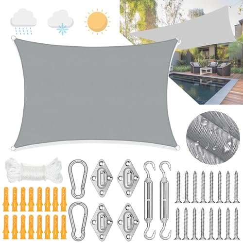 Toldo rectangular de 3 x 4 m, resistente al agua con ojales, impermeable, rectangular, resistente al agua, con juego de fijación para toldo, protección UV 98%, para jardín, terraza, camping