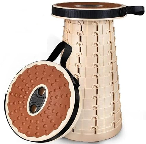 ActivPro Tragbarer Klapphocker, teleskopisch verstellbar, verbesserte Gummioberfläche, einziehbar, zusammenklappbar, strapazierfähig, 200 kg Tragkraft, Campingstuhl, Angeln, Wandern, Grillen, Outdoor,