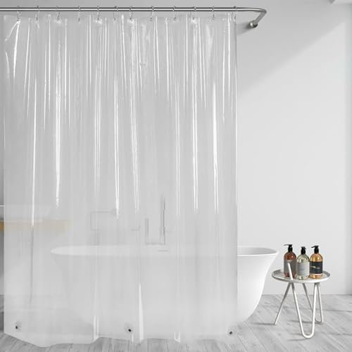 SRTSTR Tenda Doccia Antimuffa 180 x 200cm Trasparente Impermeabile per Vasca da Bagno, 12 Anelli, Asciugatura Rapida Antibatterica Lavabile, per Dormitorio, Famiglia, Hotel