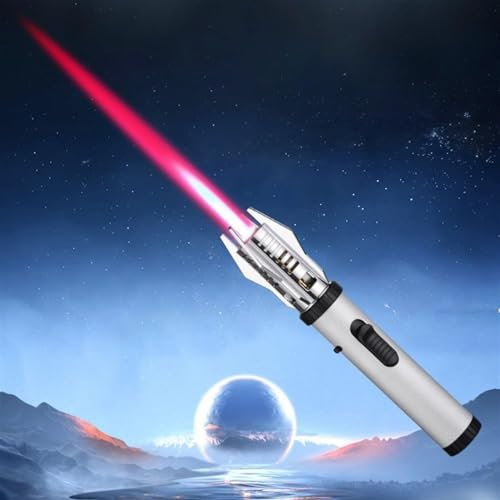 Lightsaber Torch Lighter, Metal Large Fire Windproof Lighters, Long Torch Refillable Butane Lighters with Safety Lock, Adjustable Red & Blue Flames, for Kitchen Cooking Fireplaces Camping (Color : Si