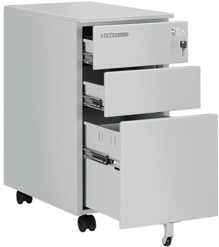 STAKMANN Armadio in Metallo da Ufficio con 2 Chiavi e Serratura, Cassettiera Grigio Ideale per scrivania, Mobile Archiviazione Faldoni, Archivio Studio Porta Documenti, (2 + 1 Cassetti Grigio)