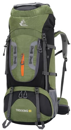 Bseash 80L Wasserdichter Wanderrucksack mit Regenschutz, leichter Outdoor-Sport, Reisen, Tagesrucksack für Klettern, Touren (Armeegrün)